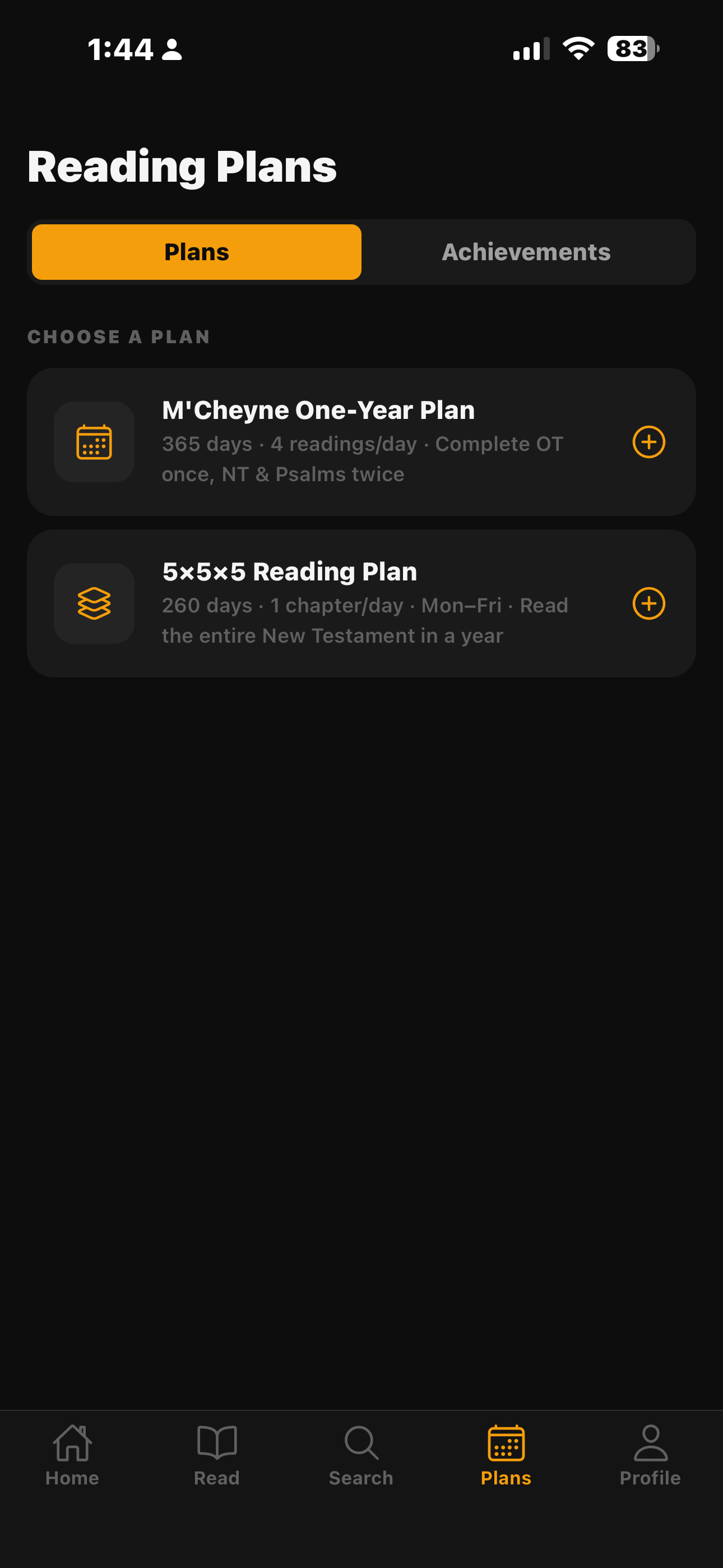 Reading plans and achievements